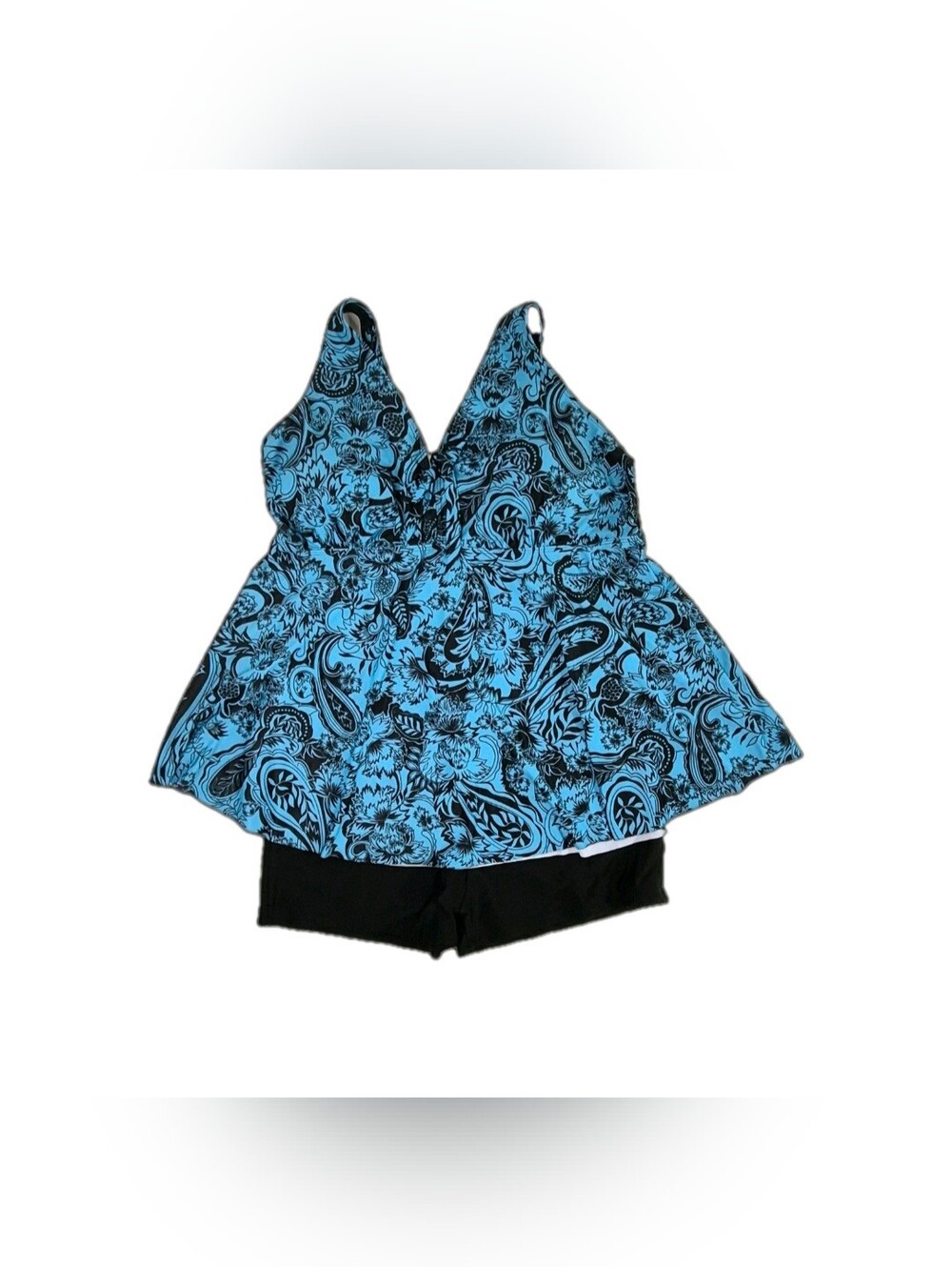 Yonique 2 Piece Turquoise and Black Floral Swim Camisole With Shorts 22w